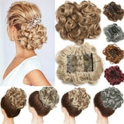 Benehair Messy Curly Hair Bun Easy Stretch Chignon Hair Extensions Clip in Updo Hairpiece Cover Ponytail Scrunchie for Women Wedding