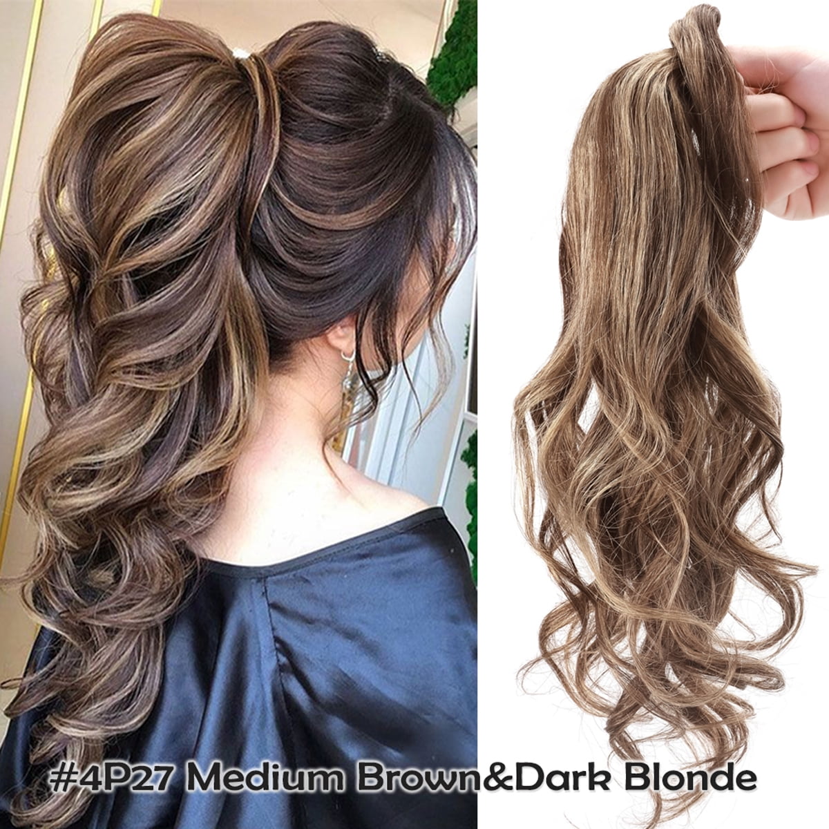 Two-Tone Wavy Half Up Ponytail Brown & Blonde