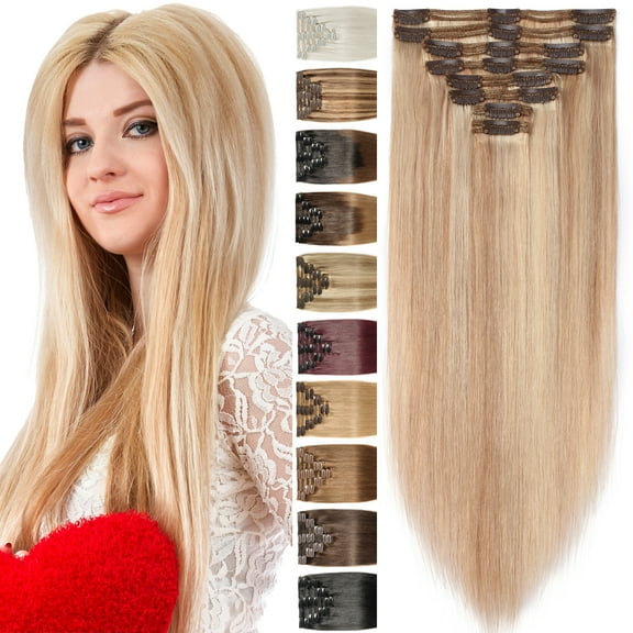 Benehair Premium Thick Full Head Clip In Human Hair Extensions Double Weft 100% Real Remy Hair Women Highlight Blonde Soft