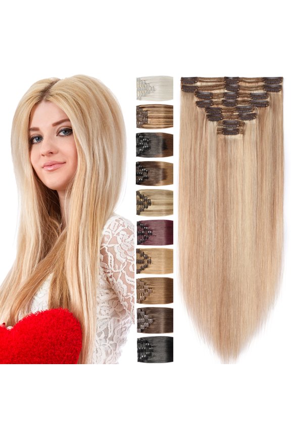 Premium Thick Full Head Clip In Human Hair Extensions Double Weft 100% Real Remy Hair Women Highlight Blonde Soft