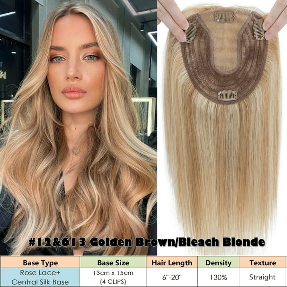 Benehair Real Hair Clip In Extensions 13cm*15cm Clip In Hairpiece Silk Base Topper Toupee Wiglet Top Hair Piece 130% Density New 6"-22" Highlight