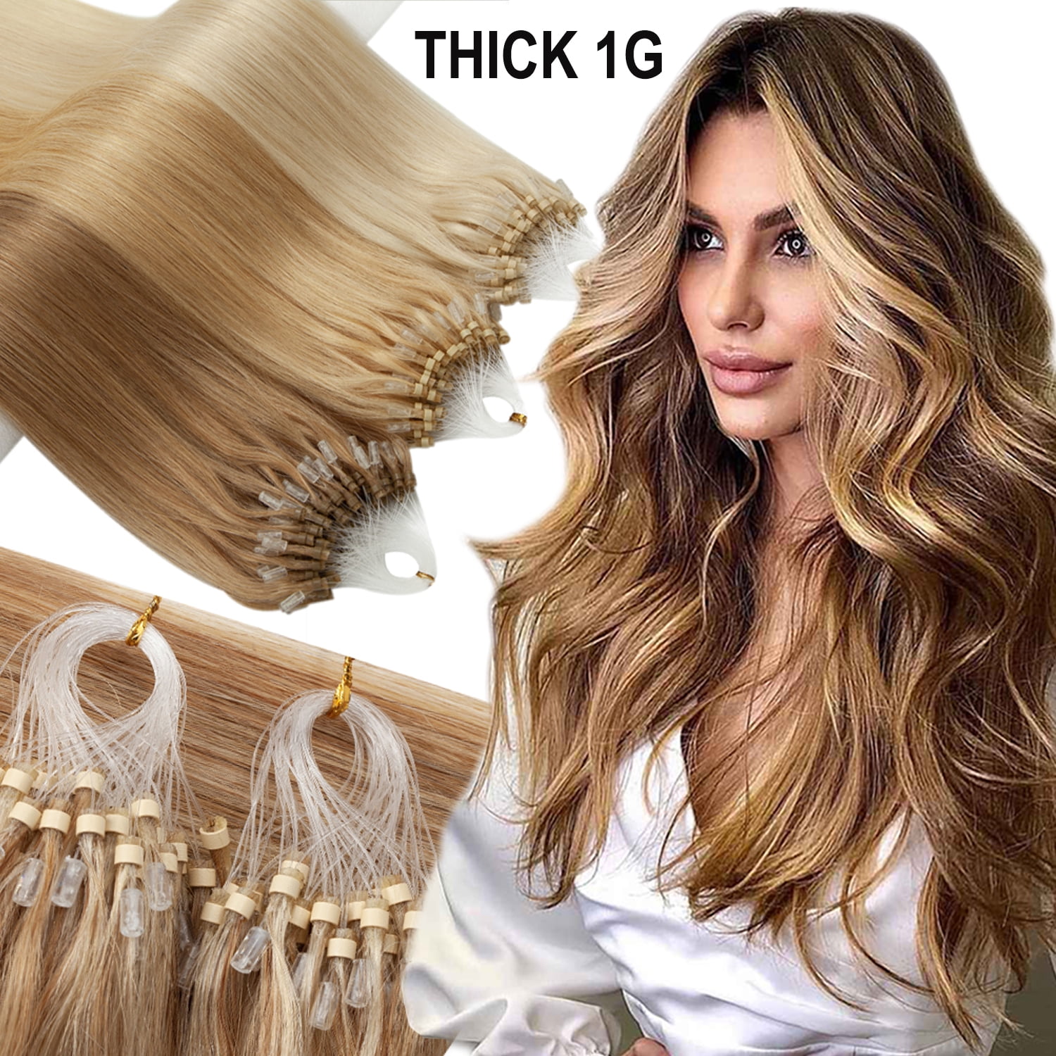 White Blonde #60 Micro Ring Beads Remy Human Hair Extensions, 20 / 100g / Blonde