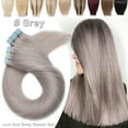 thumbnail image 1 of Benehair Tape Hair Extensions Thick 100% Remy Hair Seamless Skin Weft Full Head for Women 100g Grey Blonde 12"-24" US, 1 of 13