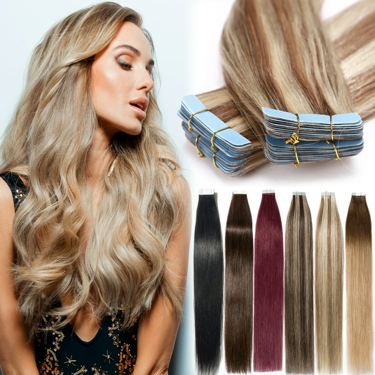 Benehair Tape In 100 Real Remy Human Hair Extensions Seamless Skin Weft Thick Glue Straight Women Highlight Blonde 10 20pcs 20inch Walmart