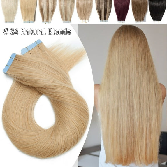 Benehair Tape In 100% Remy Real Human Hair Extensions Full Head Seamless Skin Weft Thick Blonde Hair for Woman Straight 50g US