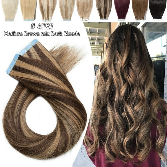 Benehair Tape In Hair Skin Weft Human Hair Extensions Thick Full Head Invisible Highlight Ombre 20 pcs/40g for Women US