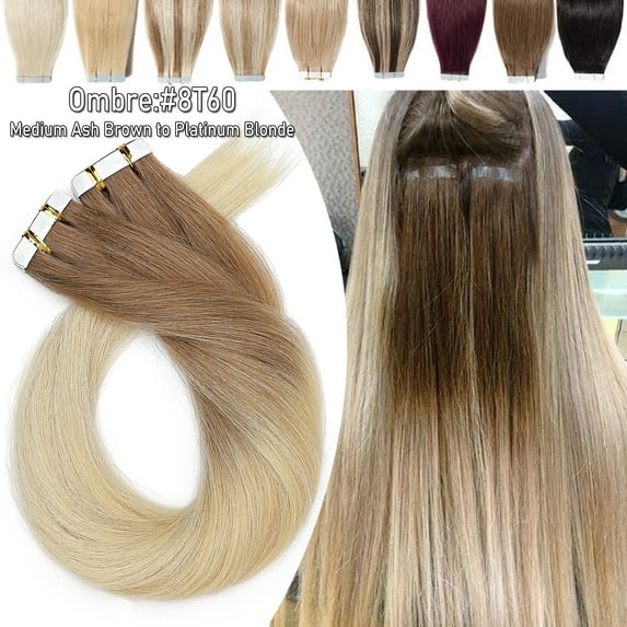 Benehair Tape In Hair Skin Weft Human Hair Extensions Thick Full Head Invisible Highlight Ombre 40 pcs/100g for Women US