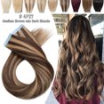 thumbnail image 1 of Benehair Tape In Hair Skin Weft Human Hair Extensions Thick Full Head Invisible Highlight Ombre 40pcs/100g for Women US, 1 of 13
