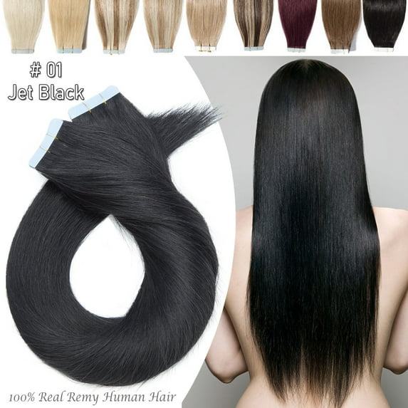 Benehair Tape In Human Hair Extensions Thick 100% Real Remy Hair Skin Weft Seamless Full Head 40 pcs/100g Black for Woman US
