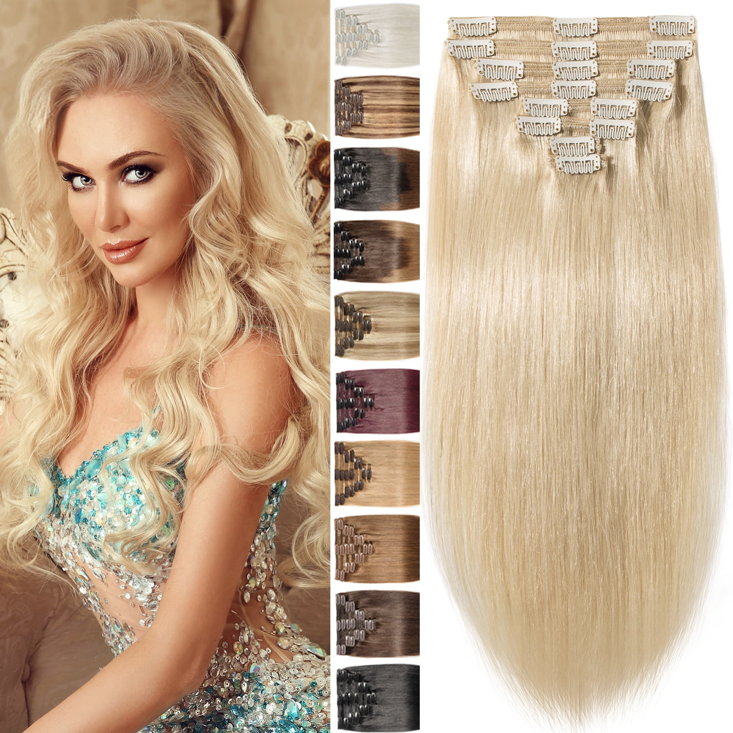 Deals High Quality Human Hair Extensions Blonde Straight 24