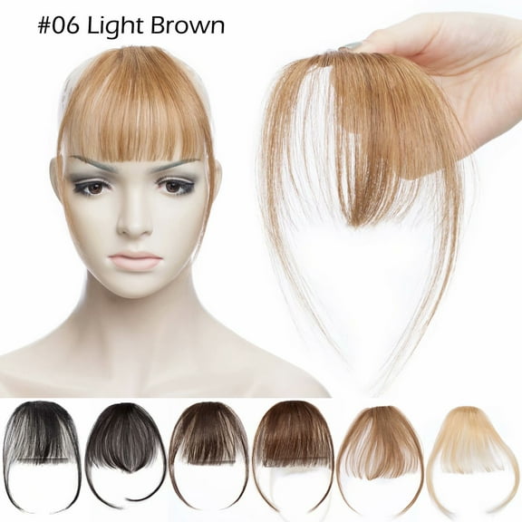 Benehair Thin Air Bangs Fringe Clip In 100% Real Remy Human Hair Extensions Hiarpiece Invisible Front Hair Piece Women Brown 2 Clips