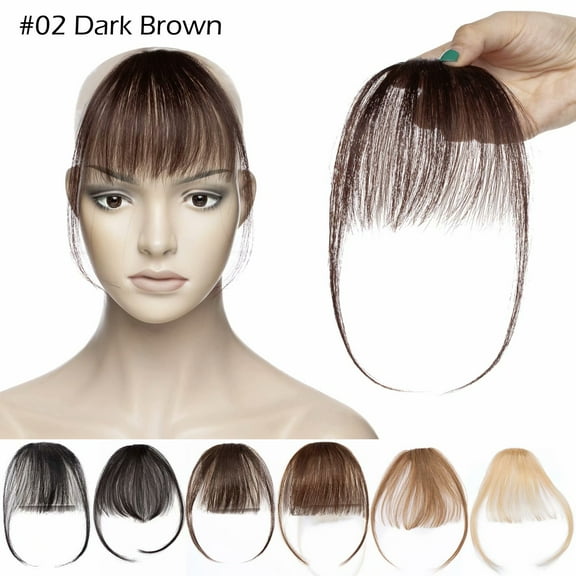 Benehair Thin Air Bangs Fringe Clip In 100% Real Remy Human Hair Extensions Hiarpiece Invisible Front Hair Piece Women Brown 2 Clips