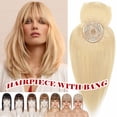 thumbnail image 1 of Benehair Women Topper Hairpiece With Bang Clip In Human Remy Hair Mono Base Toupee Top Cover Blonde 16inch US, 1 of 12