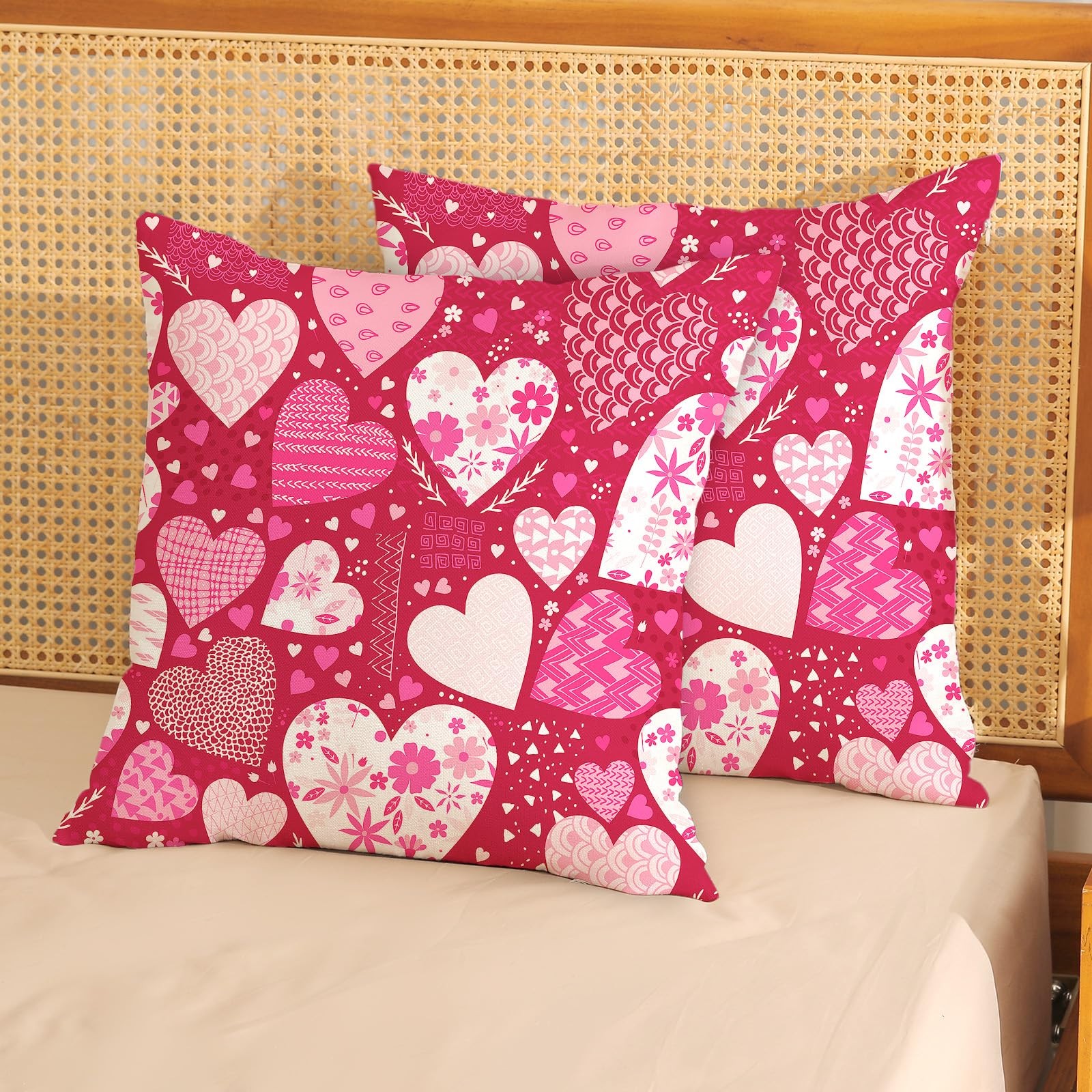 Beneky Couple Pillowcases, 18X18 Red Love Heart Throw Pillow Covers