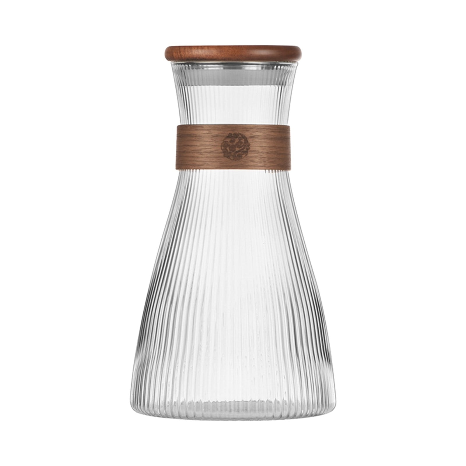 Beneky High-Grade Wooden Ring Cup Water Bottle, Ribbed Glass Carafe ...