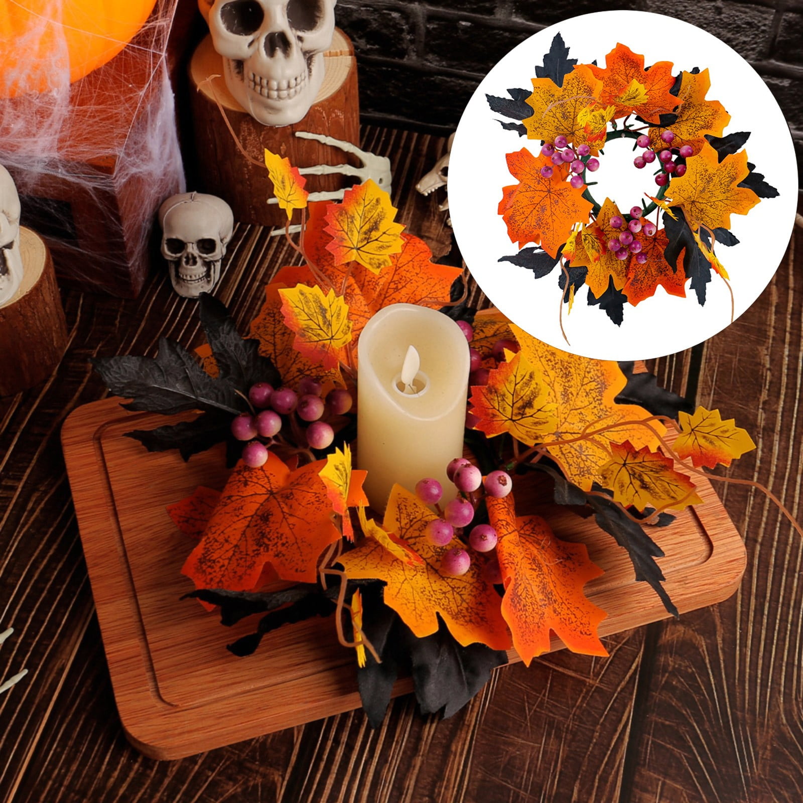 Beneky Wreath Clearance! Fall Wreath for Front Door with Candle Garland
