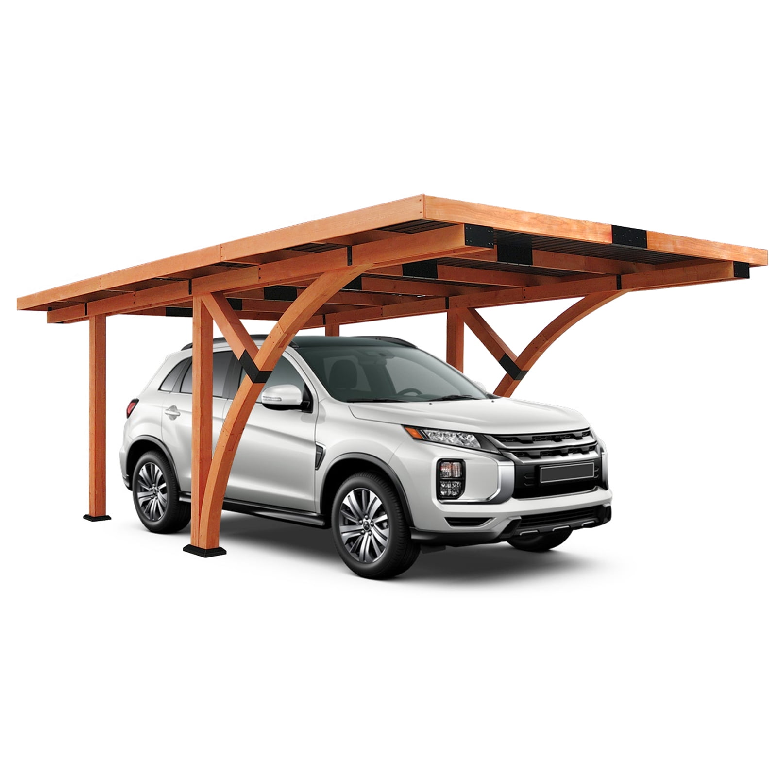 Beneouya 18.3x12.6 ft Wooden Curved Carport Gazebo Outdoor Wooden ...