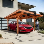 Beneouya 18.3x12.6ft Heavy-Duty Outdoor Wood Carport with Steel Slope Roof