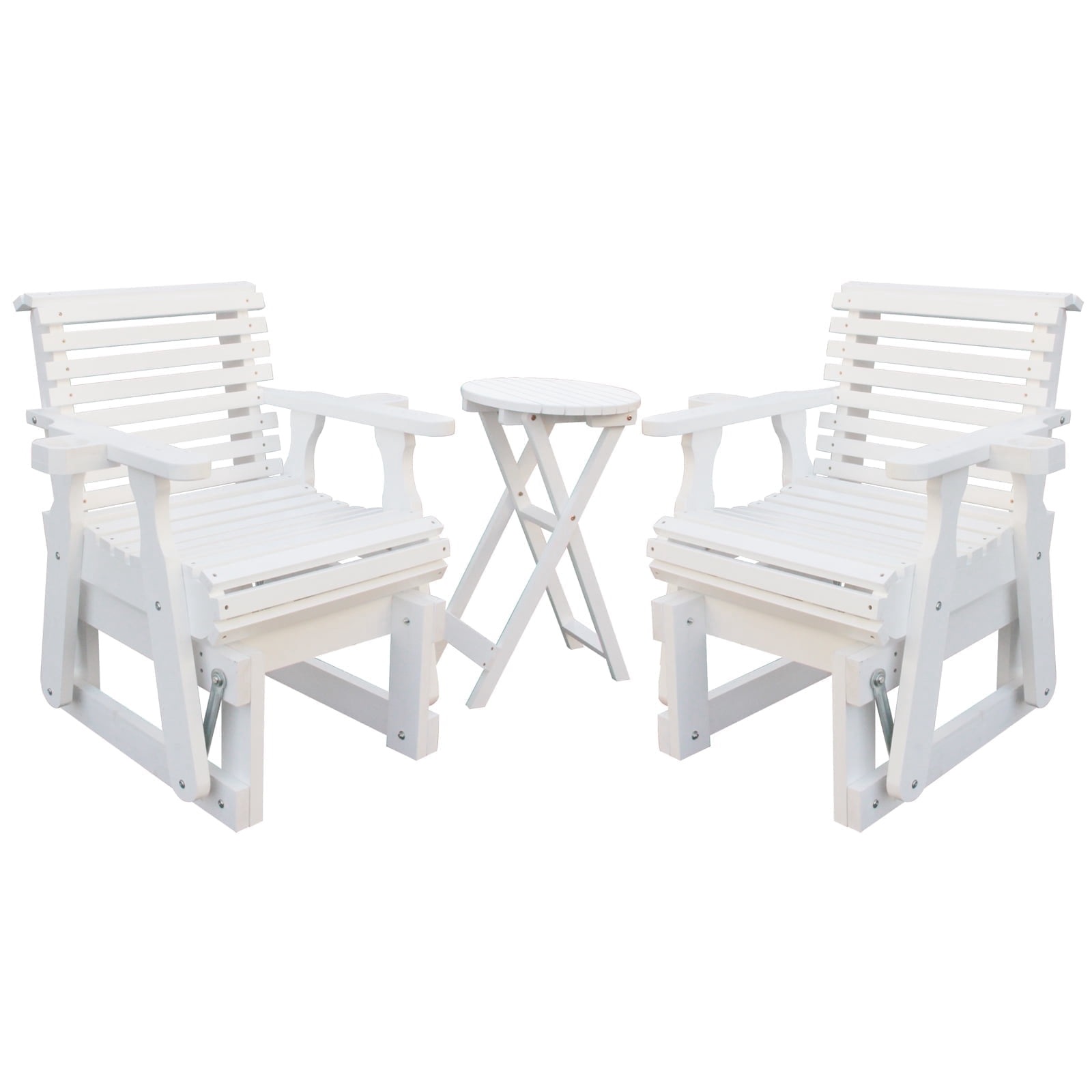 Beneouya 3 Piece Outdoor Bistro Sets with Glider Rocker Chair and Bistro Table, White