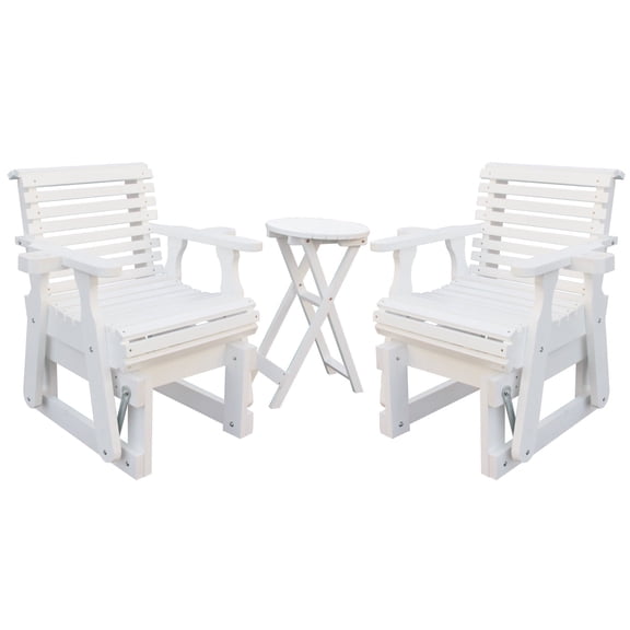Beneouya 3 Piece Outdoor Bistro Sets with Glider Rocker Chair and Bistro Table, White