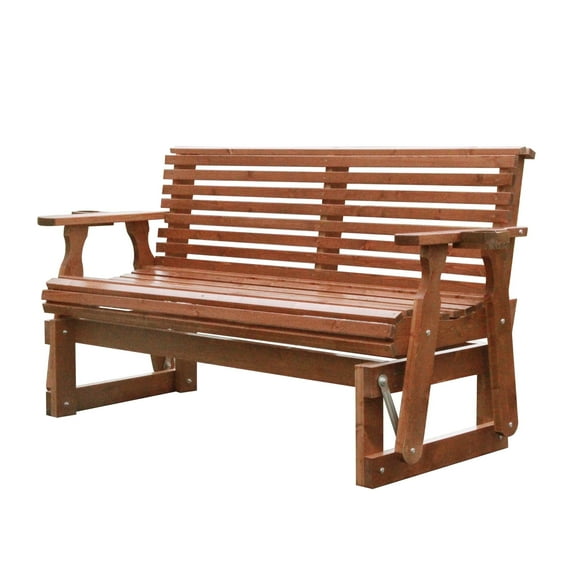 Beneouya Outdoor Glider Bench, Wooden Glider Chair with Cup Holders for Backyard, Garden Porch, Home, Cedar
