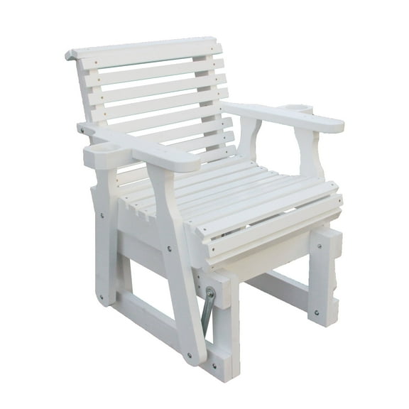 Beneouya Outdoor Porch Glider Chair with Cup Holder, Wooden Rocking Chair,White