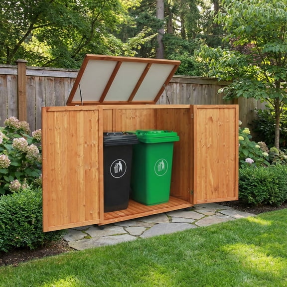 Beneouya 4 x 2 ft Outdoor Storage Shed , Lockable Horizontal Cabinet with Floor & Wheels for Trash Can, Tools