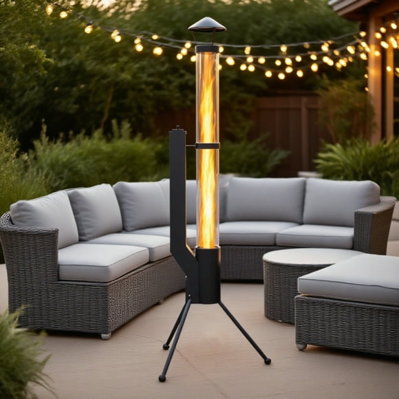 Beneouya Portable Pellet Patio Heater, Outdoor Fire Pit with Windproof Safety Cover & Glass Tube, Smokeless Porch Torch for Backyard, Camping