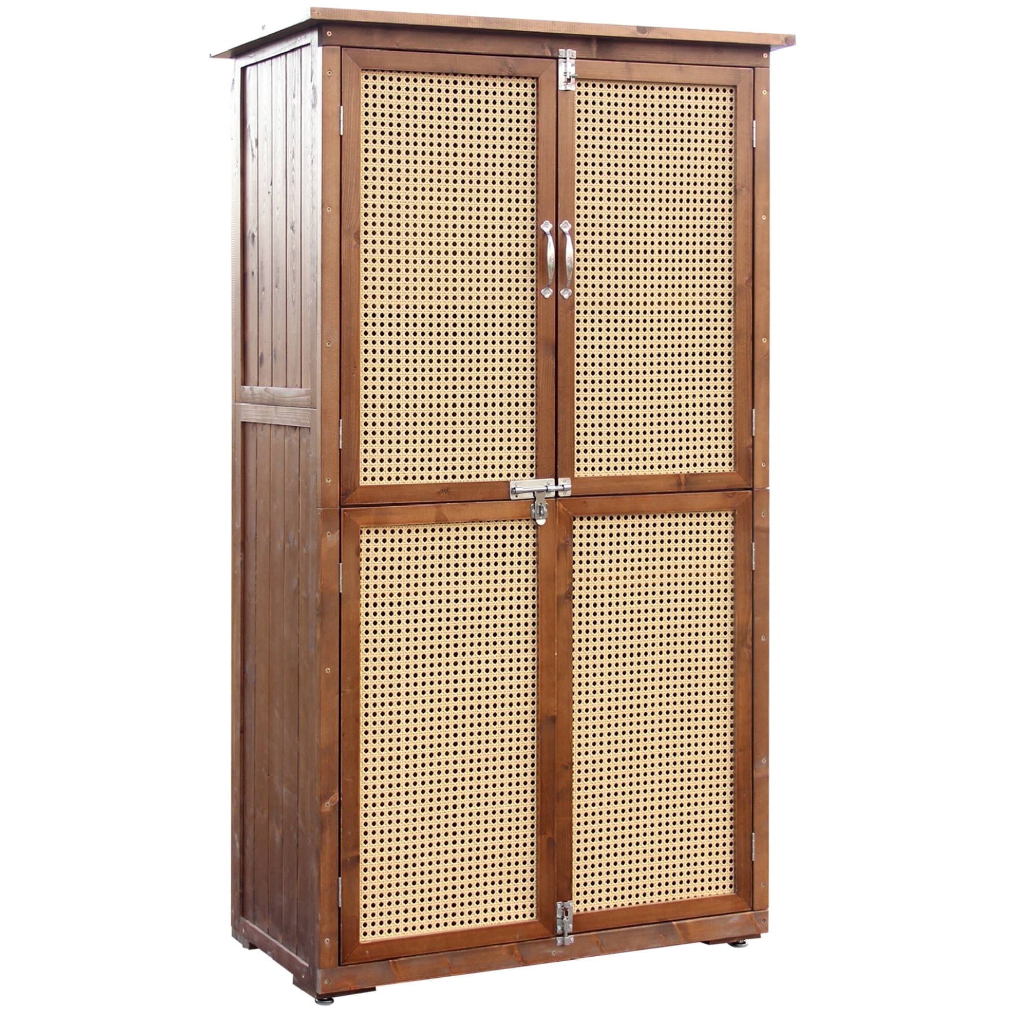 Outdoor Storage Cabinet, Beneouya 60.6" Wooden Garden Shed with 2 Removable Shelves & Waterproof Roof for Garden, Lawn, Patio - Carbonized Black