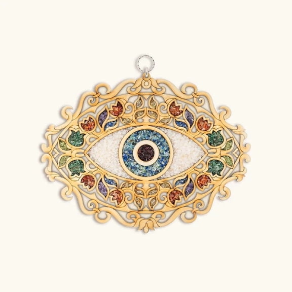 Benevolent Guardian Wooden Evil Eye Wall Blessing with Gemstones, 30cm Symbolic Protection Wall Dcor