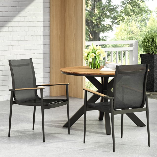 Shop Benfield Mesh and Aluminum Outdoor Dining Chairs, Black and