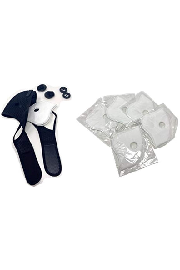 Reusable Face Mask Double Breathing Valves for Dust Pollen Pollution + 5 Carbon Filters