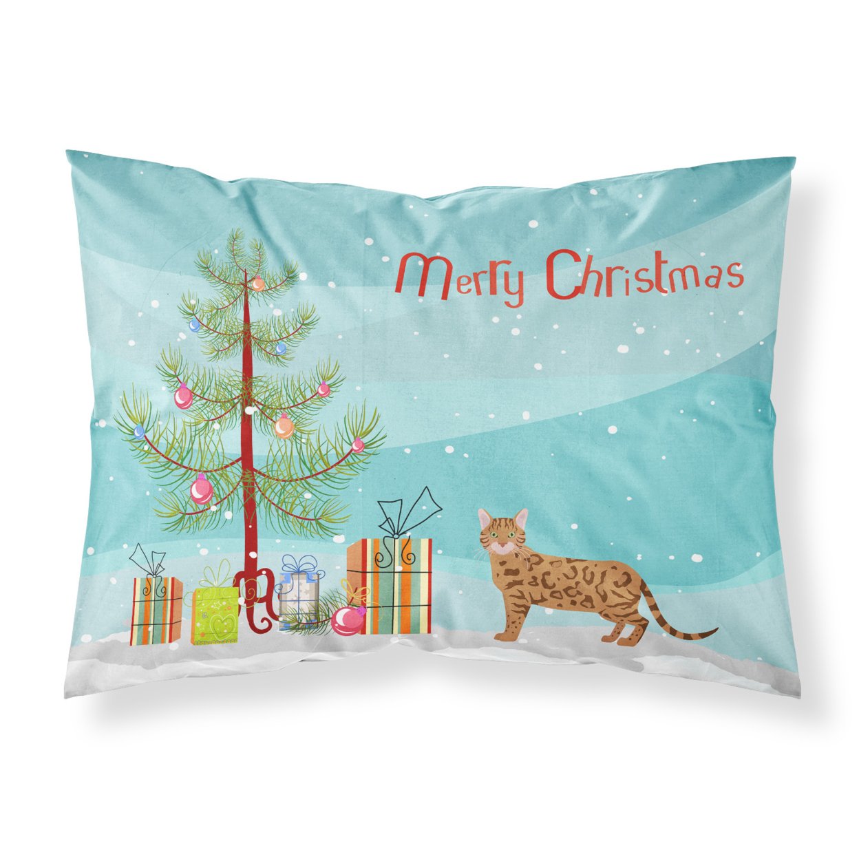 Bengal 2 Cat Merry Christmas Fabric Standard Pillowcase