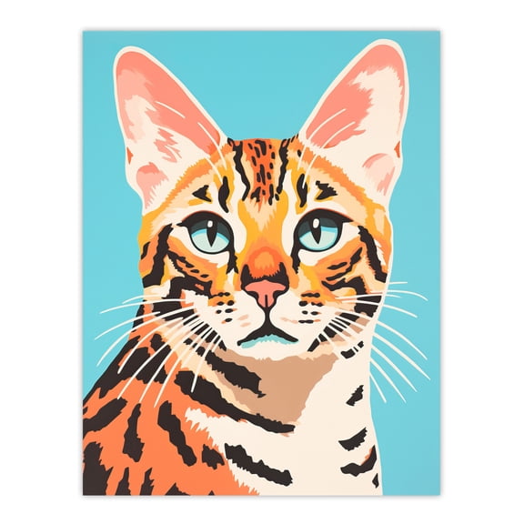 Bengal Cat Bold Vibrant Flat Style Screen Print Risograph Artwork Spot Block Colour Duotone Retro Riso Interior Design Unframed Wall Art Print Poster Home Decor Premium
