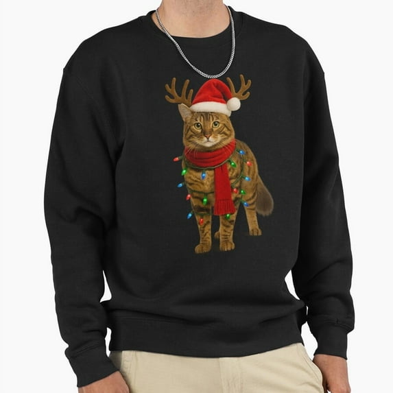 Bengal Cat Christmas Lights Holiday Graphic Unisex Sweatshirt Funny Retro Pet Lover G15244, Up to Size 5XL