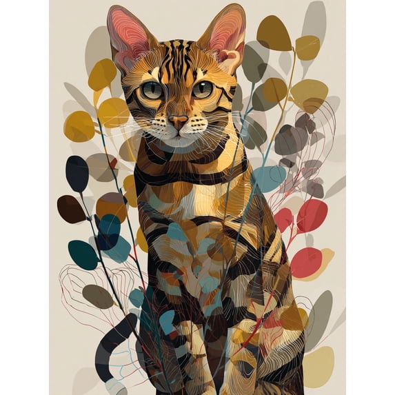 Bengal Cat Floral Canvas Print Den Kitchen Home Wall Art Decor