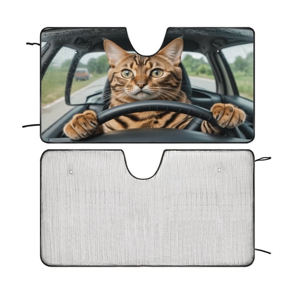 Bengal Cat Funny Cat Car Sunshade for Windshield Heat Insulation, Sun Shade Auto Accessories SUV 51"x28"