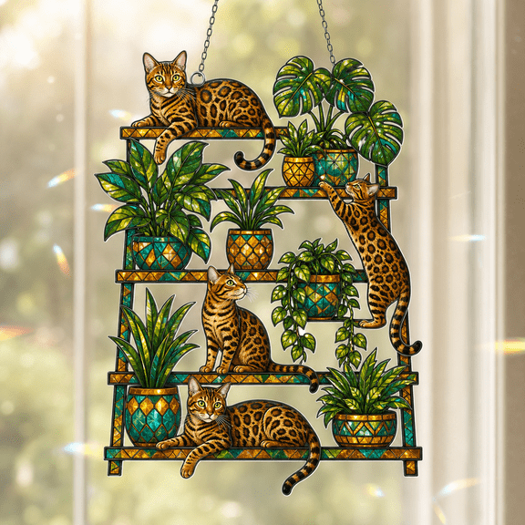 Bengal Cat Holographic Acrylic Window Ornament Sunlight Catcher Gift