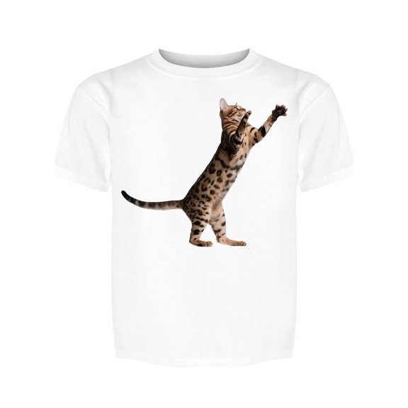 Bengal Cat Playing Standing Tee Girl's -Image by Shutterstock