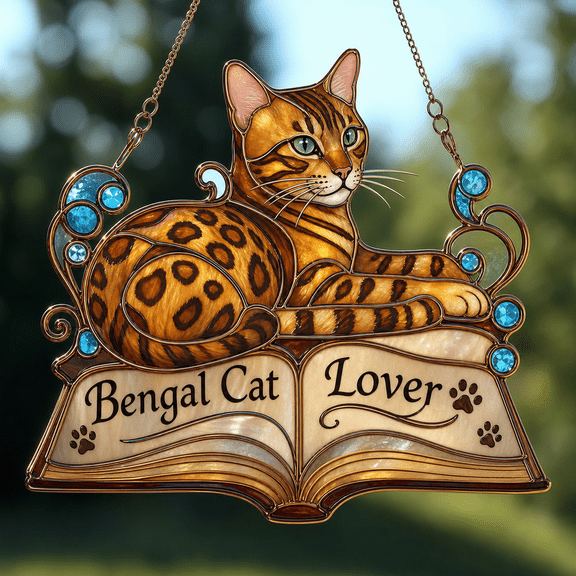 Bengal Cat Suncatcher Acrylic 1 Layer Gift for Cat Lover Window Hanging Decor