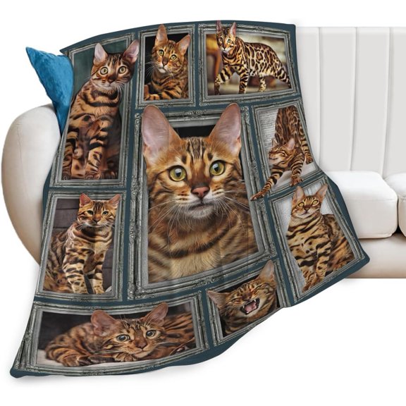 Bengal Cat Throw Blanket Cat Gifts for Girls Boys Women Men Kids Adults Soft Flannel Fleece Blanket for Couch Sofa Bed Home Decor 40"x50"