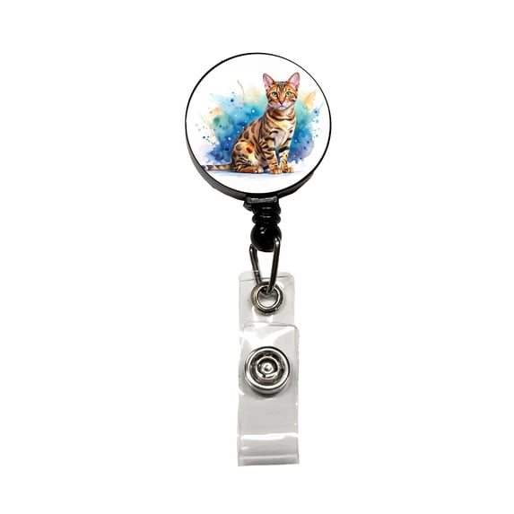 Bengal Cat Watercolor Style Retractable Reel ID Badge Key Card Name Tag Holder with Clip