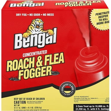 Bengal Concentrated Roach & Flea Fogger – Indoor Roach Fogger for Heavy Infestations – No Mess, No Odor Insect Fogger – Indoor Pest Control Bug Treatment, 2.7 Ounce, 3 Count