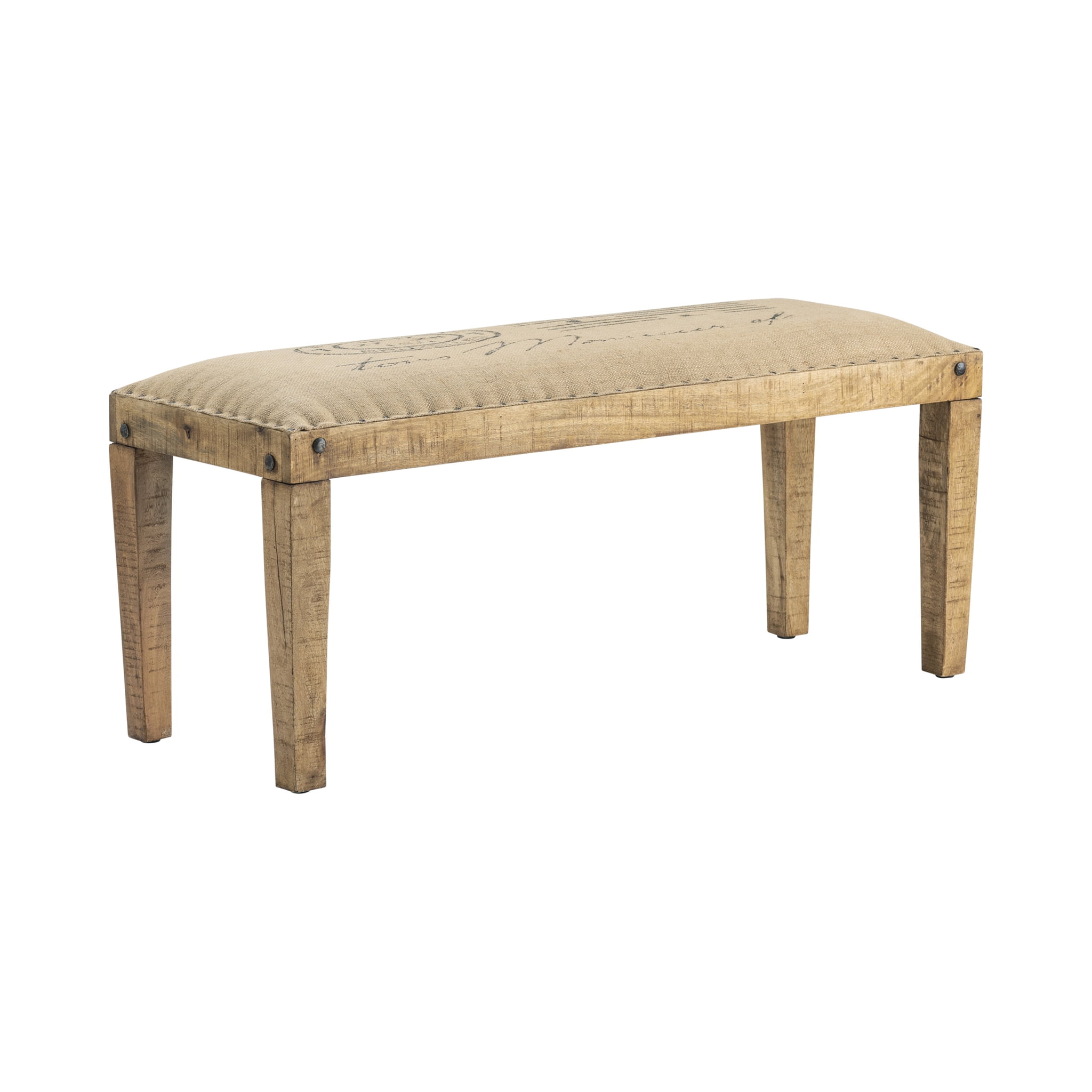 Rustic Mango Wood Burlap Fabric Bedroom Storage Bench