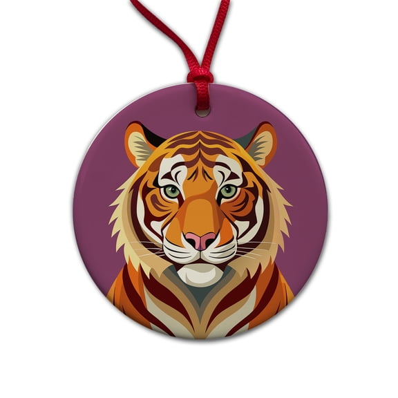 Bengal Tiger Christmas Tree Holiday Round Ceramic Ornament