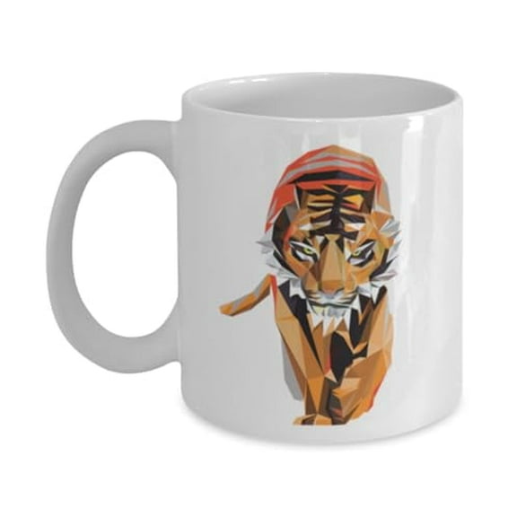 Bengal Tiger Geometric Design - Animal Lover - 11 oz Ceramic Coffee Mug