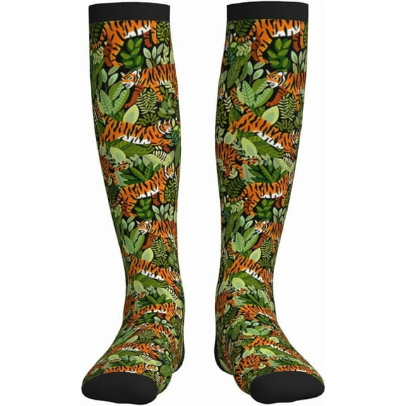 Bengal Tiger Jungle Compression Socks For Women Men Knee High Running Socks For Running