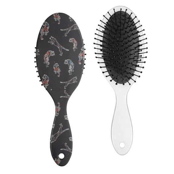 Bengal Tiger Print Hair Brush - Round-Tip Bristles for Gentle Detangling, Anti-Frizz & Scalp Massage, Ergonomic Handle for All Hair Types (Wet/Dry)