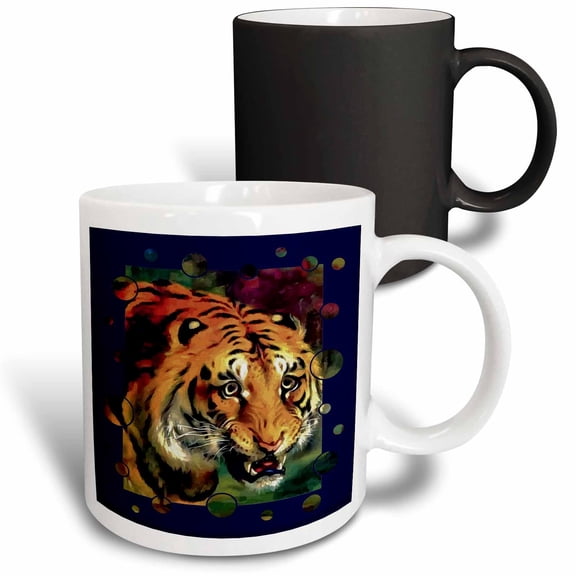 3drose, Bengal Tiger Vector with Decorative Circle Edge, 11oz Magic Transforming Mug