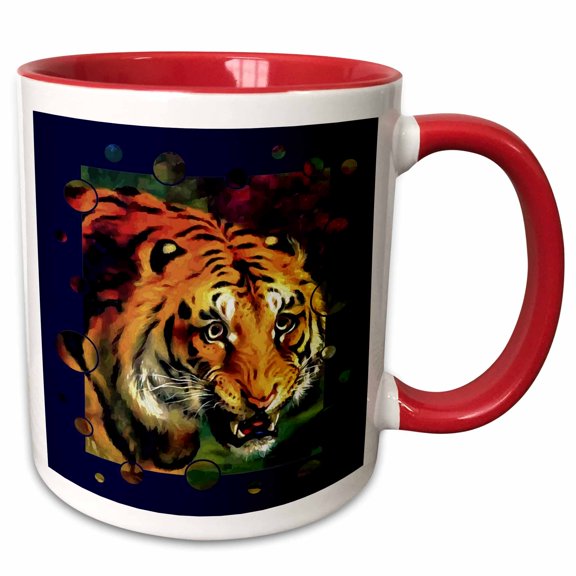 3drose, Bengal Tiger Vector with Decorative Circle Edge, 11oz Two-tone Red Mug